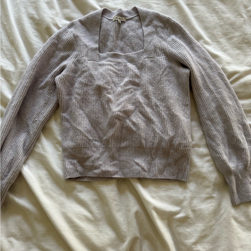 Madewell Gray/Lilac Crew Neck Sweater Soft Heathered Look